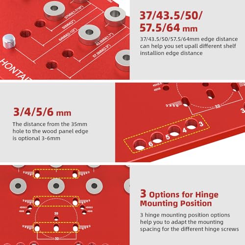 11-Hole Shelf Pin Jig and Hinge Jig 2-in-1, 1/4 Inch and 5mm Shelf Hole Jig