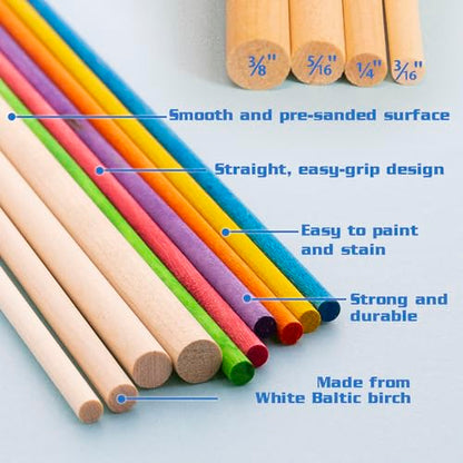 BAZIC Products Natural Birch Round Dowels, 3/8 x 12 in, 6 Ct, 2-Pack - color: 3/8" x 12" Natural, size: 2-Pack