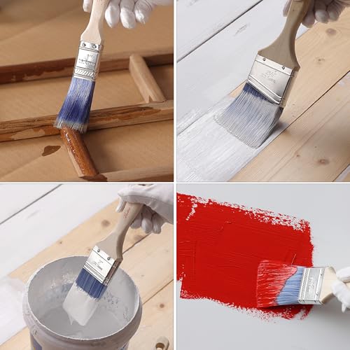 Bates- Paint Brushes Set, 5 Pack, 1"/1.5"/2"/2.5", Flat & Angled Paint Brushes for Walls, Treated Wood Handle, Stainless Steel Ferrule - color: Wood Handle Angle/Flat, size: 5 Pack, 1", 1.5", 2.5", 2"