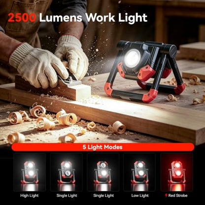 YZONI M6 2-Pack LED Work Light, 2500LM Rechargeable Magnetic COB Shop Light - color: Red
