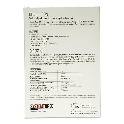 System Three Quick Cure 15 Epoxy Adhesive, 1/2 Gallon Kit - size: 1/2 Gallon