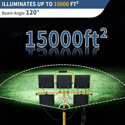 50000LM LED Work Light with Stand & Tripod 3 Head Dimmable IP66 - color: 5 Pack