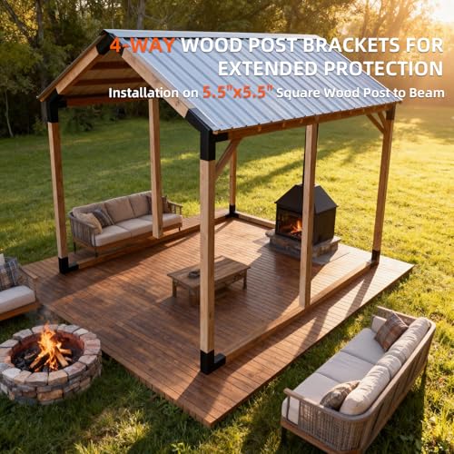 1Pack 4-Way Pergola DIY Bracket,15° Slant Angled Brackets for 6" x 6"(Actual:5.5" x 5.5") Wood Post to Beams,Heavy Duty Metal Brackets for Outdoor Pavilion,Proch,Log Cabin