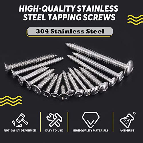 Hilitchi 570 Piece M 3 4 5 6 Stainless Steel Phillips Round Flat Head Self Tapping Screw Assortment Kit