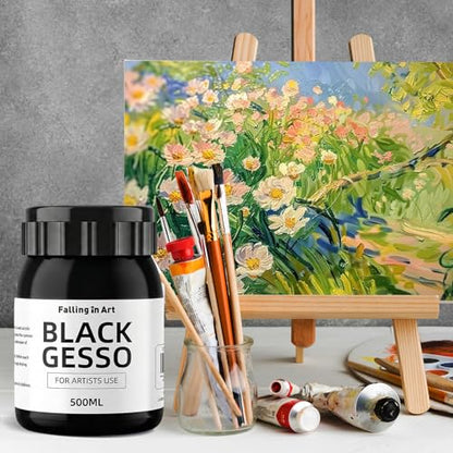 Falling in Art 16.9 Oz Black Gesso Primer for Acrylic &Oil Painting - color: Black