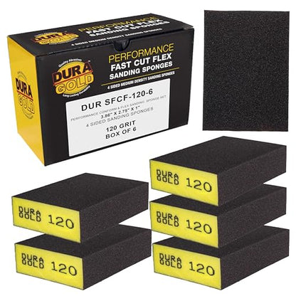 Dura-Gold 120 Grit 4-Sided Hand Sanding Block Sponges, 3.9" x 2.75" x 1" - style: 120 Grit