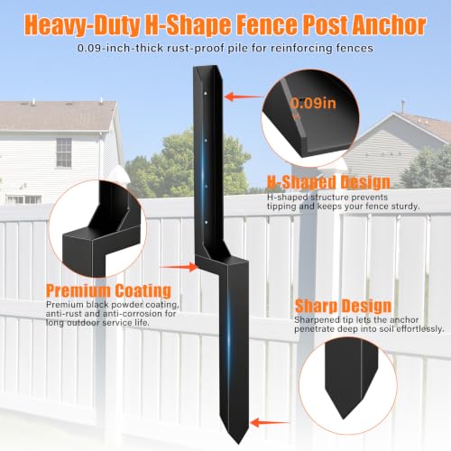 1 Pcs Fence Post Repair Kit,4×4/6x6 Fence Post Support,Heavy Duty Post Anchor Ground Spike with One-Piece Steel Anchor & Stakes for Repair Tilted, Broken Wood Fence Post