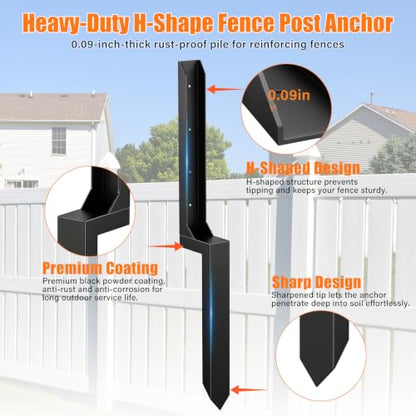 1 Pcs Fence Post Repair Kit,4×4/6x6 Fence Post Support,Heavy Duty Post Anchor Ground Spike with One-Piece Steel Anchor & Stakes for Repair Tilted, Broken Wood Fence Post