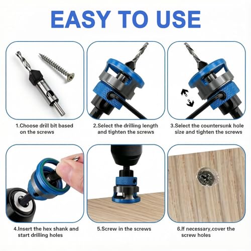 4PCS Countersink Drill Bit Set with Depth Stop - color: Blue