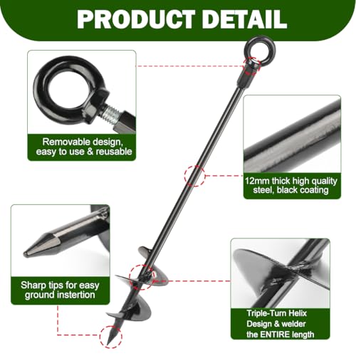 4 Pcs 30" Ground Anchors Heavy Duty Shed Anchor Kit with 3/16 Galvanized Cable & Turnbuckles, Triple-Turn Helix Earth Anchors for Carport Canopy Gazebo Trampoline Swingset Mobile Home - size: 4 PCS