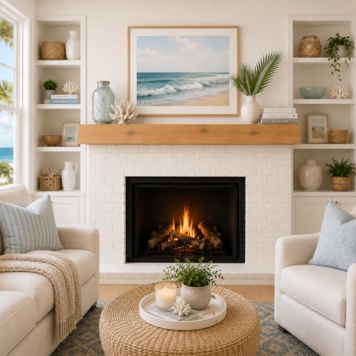 Fireplace Mantel, Rustic, Shelf, Floating Mantle, Real Wood, Beam, URBANDI (Brown, 72Lx6Hx8D) - color: Brown, size: 72Lx6Hx8D