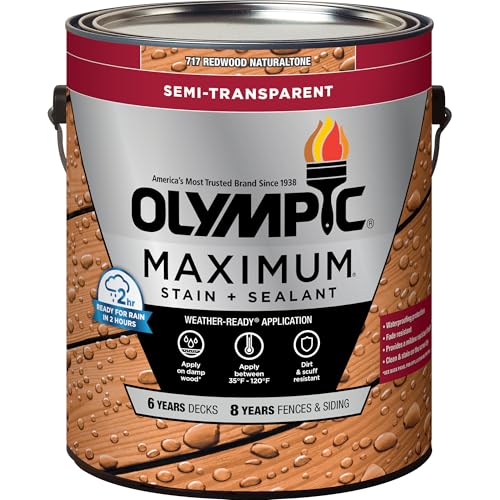 Olympic Maximum 1 gal Redwood Semi-Transparent Wood Stain & Sealer in One - color: Redwood, size: 1 Gallon, style: Semi-Transparent