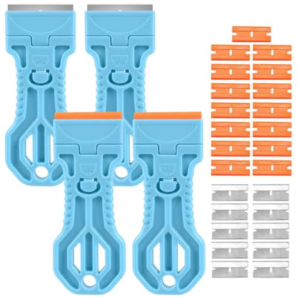 4 Pack Razor Blade Scraper, 25 Blades, Long Handle Scraper Tool (Blue) - color: Blue