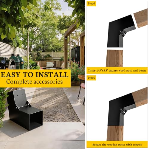 6x6 2-Way Pegola Bracket,15° Angled Slant Post Brackets(1Pack) - size: 6x6 inchs