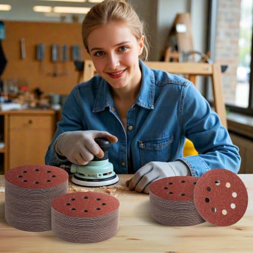 JTIEO 100PCS Sanding Discs 5 Inch, 320 Grit Orbital Sander Pads, Hook & Loop Sandpaper Pads, 8 Hole Round Sanding Discs for Random Orbital Sanders - style: 320Grit-100pcs