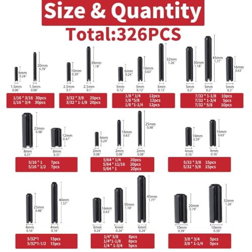 326PCS SAE Roll Pin Set(24 Sizes ) - size: 326 pieces SAE Roll Pins