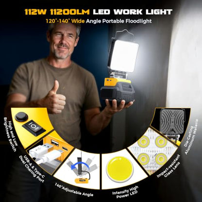 2PCS LED Work Light Compatible with DeWALT 20V Battery,112W 11200LM - color: 70W 2PCS