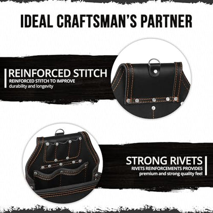 Daisy Leather Tool Belt Pro-202, 31 Pockets, Top Grain Leather, 2.5-inch Padded Belt, Fits 32-52 inch Waist, X-Large (Black, X-Large) - color: Black