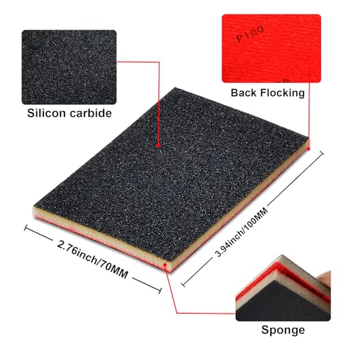 MAXMAN Sanding Sponge Set, 180 Grit Foam, Wet/Dry Sandpaper for Wood/Metal - style: 180 Grit