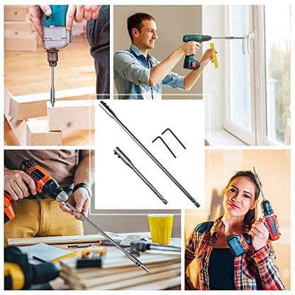 1/4 Extension Drill Bit Set 4Pcs Unbreakable Wood Spade Drill Bit Extension Extra-Long Drill Extension with 2 Pcs Key Spade Bit Extension Set for Wood Turners Furniture Carpentry and Construction