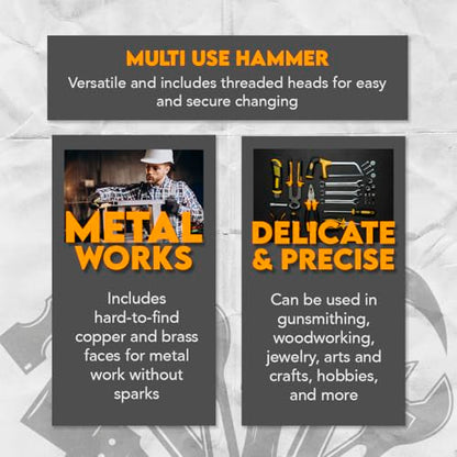 SE 5-IN-1 Dual Interchangeable Hammer - Threaded Copper, Brass Faces - 9-inch Gunsmithing Hammer - 8355HH