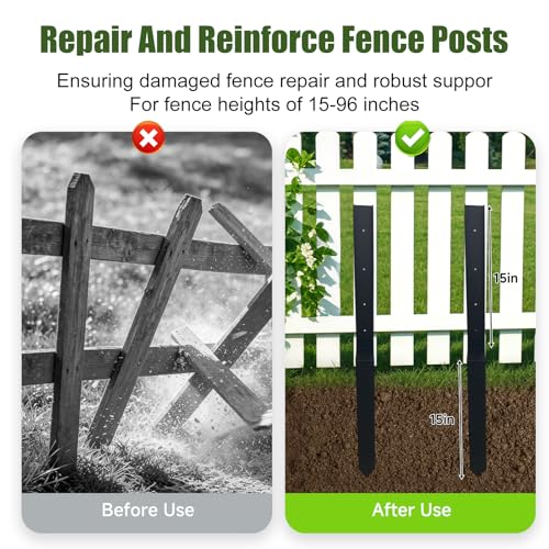 4Pcs Fence Post Repair Kit, Heavy Duty Galvanized Thickened Steel Anchor Bracket - Weather-Resistant Ground Stakes for Broken Leaning 4x4/6x6 Wooden Posts Deck Mailbox Garden (4 Pack/Black) - color: 4 Pack/Black