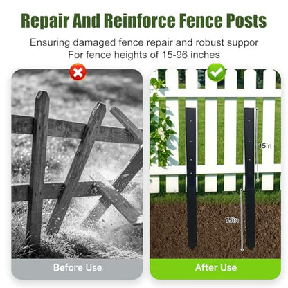 4Pcs Fence Post Repair Kit, Heavy Duty Galvanized Thickened Steel Anchor Bracket - Weather-Resistant Ground Stakes for Broken Leaning 4x4/6x6 Wooden Posts Deck Mailbox Garden (4 Pack/Black) - color: 4 Pack/Black