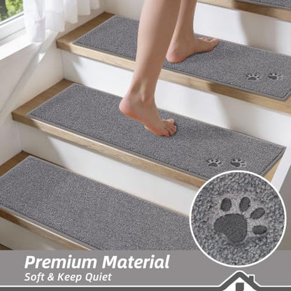 BEQHAUSE Stair Treads Non Slip for Wooden Steps 28" x 9", 15pcs, Grey - color: Grey - Dog Paws, size: 28 in X 9 in (15 Pieces)