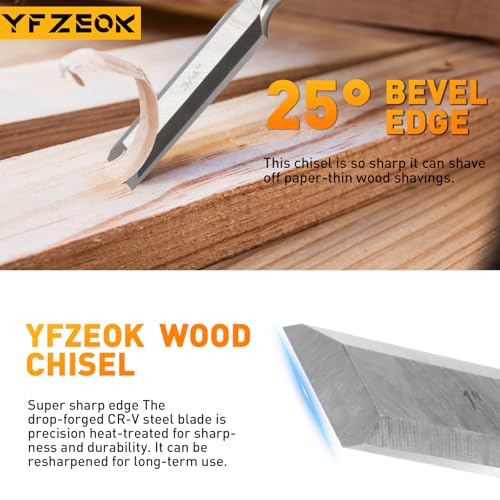Wood Chisel Sets，4-Piece Woodworking Tools Set, CR-V Steel Beveled Edge Blades with Safety Caps. Durable PVC High Impact Handle, for Precision Carving & DIY Projects (1/4", 1/2", 3/4", 1")