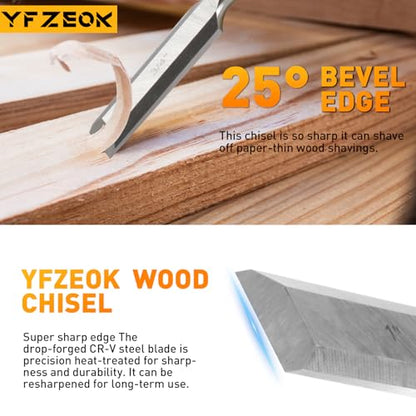 Wood Chisel Sets，4-Piece Woodworking Tools Set, CR-V Steel Beveled Edge Blades with Safety Caps. Durable PVC High Impact Handle, for Precision Carving & DIY Projects (1/4", 1/2", 3/4", 1")