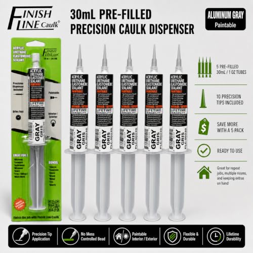 30mL Pre-Filled Precision Caulk Applicator Gray 5-Pack - color: Aluminum Gray