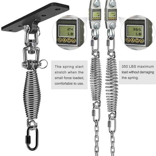 Dolibest Heavy Bag Hanger, Wall Ceiling Mount Hook 360° Rotation Wood Beam Holder Body Weight Strength Training Systems, Wood Beam Holder with Spring and 1 Carabiner, 4Wood Screws for Wooden Sets - color: Heavy Bag Hanger With Spring