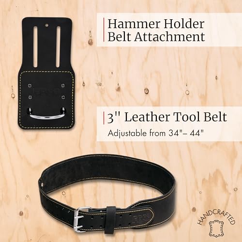 FESA 3 Inch Leather Tool Belt for Men with Hammer Holder Adjustable 34"-44" - color: Black