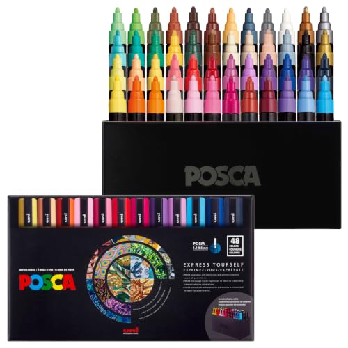 posca® PC-5M Water-Based Acrylic Paint Markers, Medium Tip, 48 Count - size: 1 Count (Pack of 48), style: Round Tip
