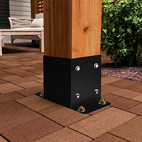 4 x 4 Post Base 4 PCS,Inner Size 3.6"x3.6"Deck Post Base,Heavy Duty Metal Black Powder Coated Post Brackets,for Pavilion Deck Railing Support Deck Base Plate, Support Bolt Down - size: 4 Pieces