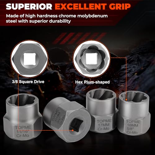 Bolt Extractor Kit,14 Piece Impact-Grade CR-MO Steel Nut Remover Set