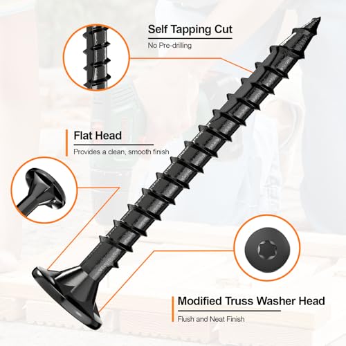#8 x 1” Deck Screws, 100Pcs Star Drive Wood Screws - color: Black, size: 1 Inch