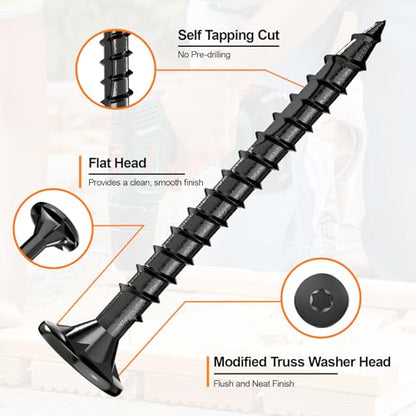 #8 x 1” Deck Screws, 100Pcs Star Drive Wood Screws - color: Black, size: 1 Inch