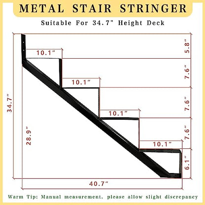 4 Step Metal Stair Step Steel Riser Stringers for 34.7" Height Deck, 2Packs - size: 4 Steps