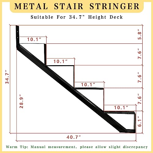 4 Step Metal Stair Step Steel Riser Stringers for 34.7" Height Deck, 2Packs - size: 4 Steps