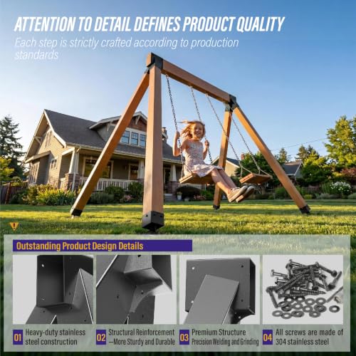 Hulave 2pcs A-Frame Swing Set Brackets, 201 Stainless Steel Swing Bracket Kit with Mounting Accessories(Black) - color: Black, size: 2 A-Frame Swing Set Brackets