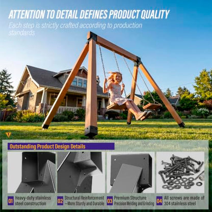 Hulave 2pcs A-Frame Swing Set Brackets, 201 Stainless Steel Swing Bracket Kit with Mounting Accessories(Black) - color: Black, size: 2 A-Frame Swing Set Brackets