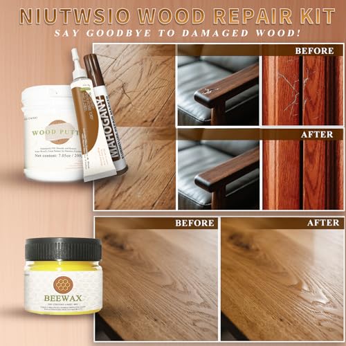 Wood Furniture Repair Kit – Set of 34 with Putty, Beewax, Fillers & Markers
