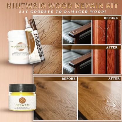 Wood Furniture Repair Kit – Set of 34 with Putty, Beewax, Fillers & Markers
