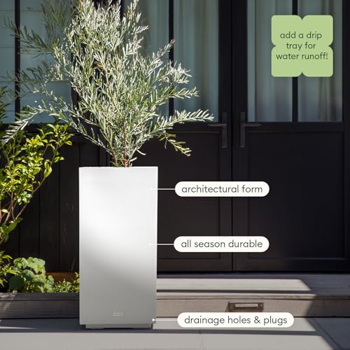 Veradek Block Series Pedestal Planter - Tall Rectangular Outdoor Planter - color: White, size: 32"H x 15.5"W