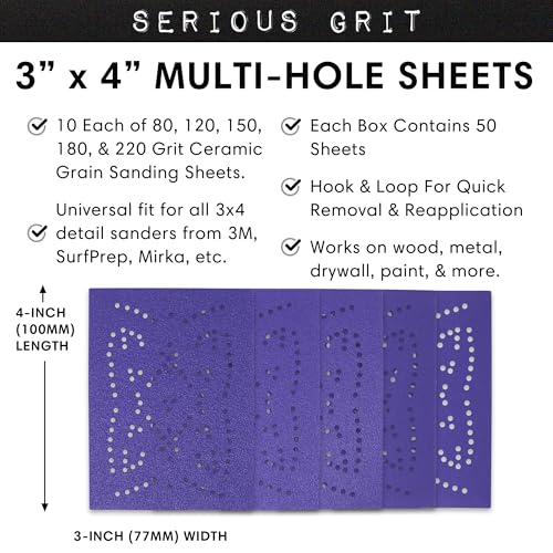 Serious Grit - 3x4 Ceramic Sanding Sheets - P80-220 Assortment - 50 Pack - style: Mixed Grit