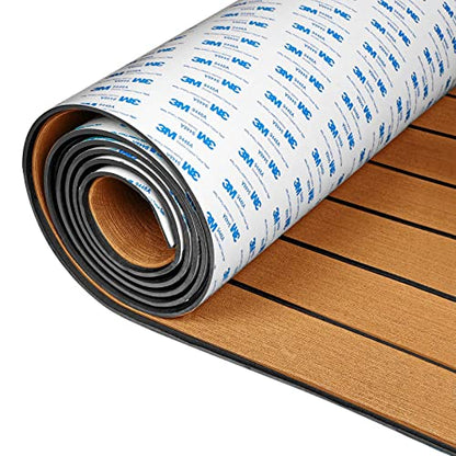 OCEANBROAD Boat Flooring 96''x16.8''/28.8''/36''/45.6'' - color: Brown with Black Seam Lines, size: 96''L x 28.8''W(2pack-38.4sqft)