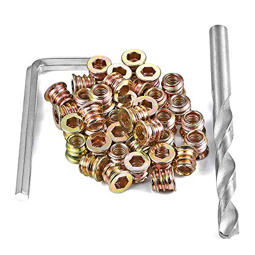 80Pcs M6x10mm Hex Nut Inserts Wood Threaded Fastener for Furniture - color: 80 Pcs M6 x 10mm