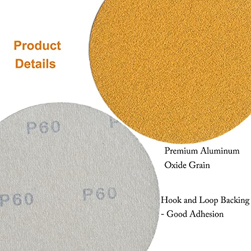 6-Inch No-Hole Hook and Loop Gold Sanding Discs 60-Grit, 100-Pack