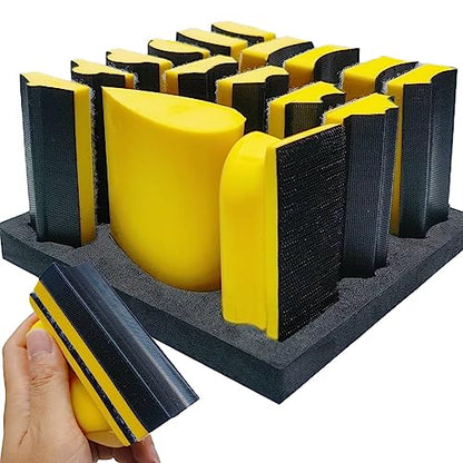 16 PCS Contoured Profile Sanding Block Set - Hook and Loop Foam Material Hand Sander Block- Interchangeable Assorted Convex & Concave Shapes for Sander Wood Woodworking Furniture, Auto Paint